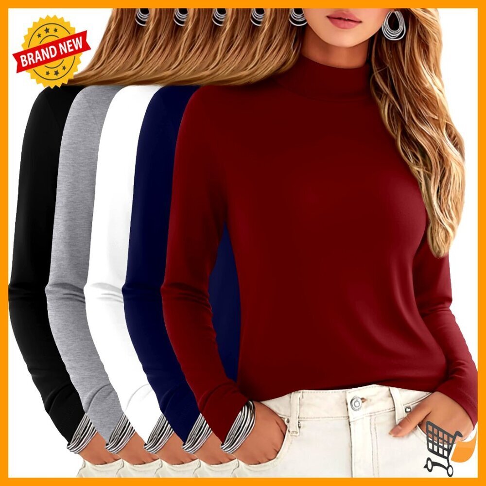 Mock Turtleneck Long Sleeve T-Shirts Slim Fitted Stretch Basic Tops Layer Tee